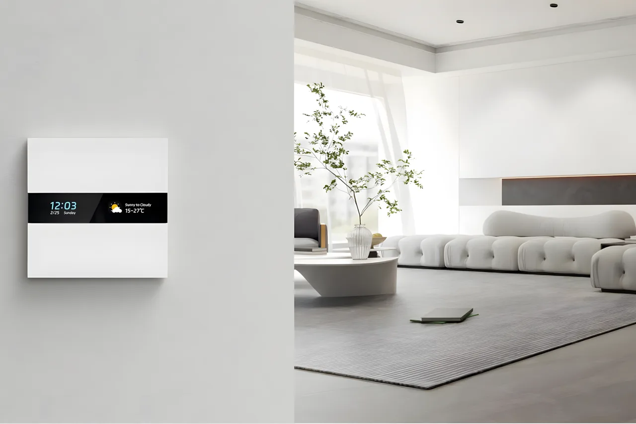 Smart home control panel in modern living room