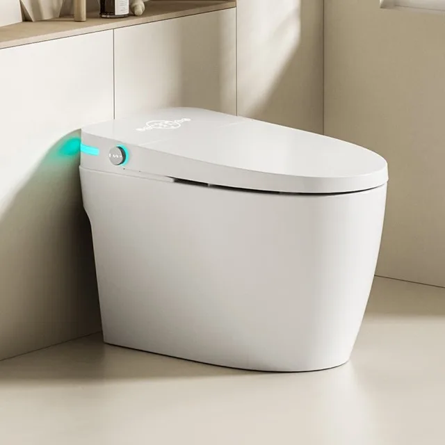 Smart toilet in modern white bathroom interior