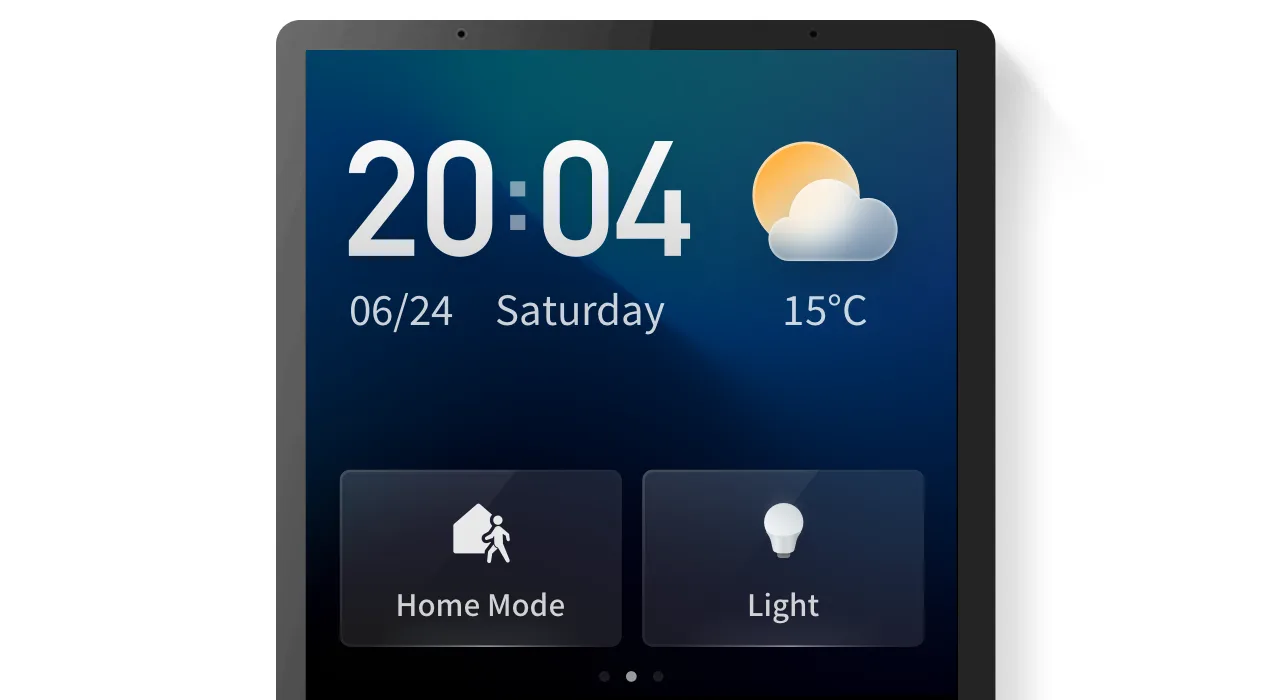 Smart home touch panel showing Home Mode and Light controls